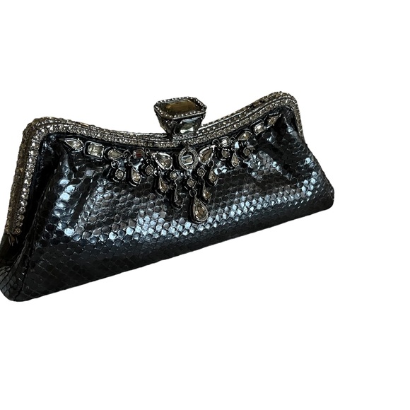 CLARA KASAVINA hand made black snake skin handbag clutch - Picture 4 of 15